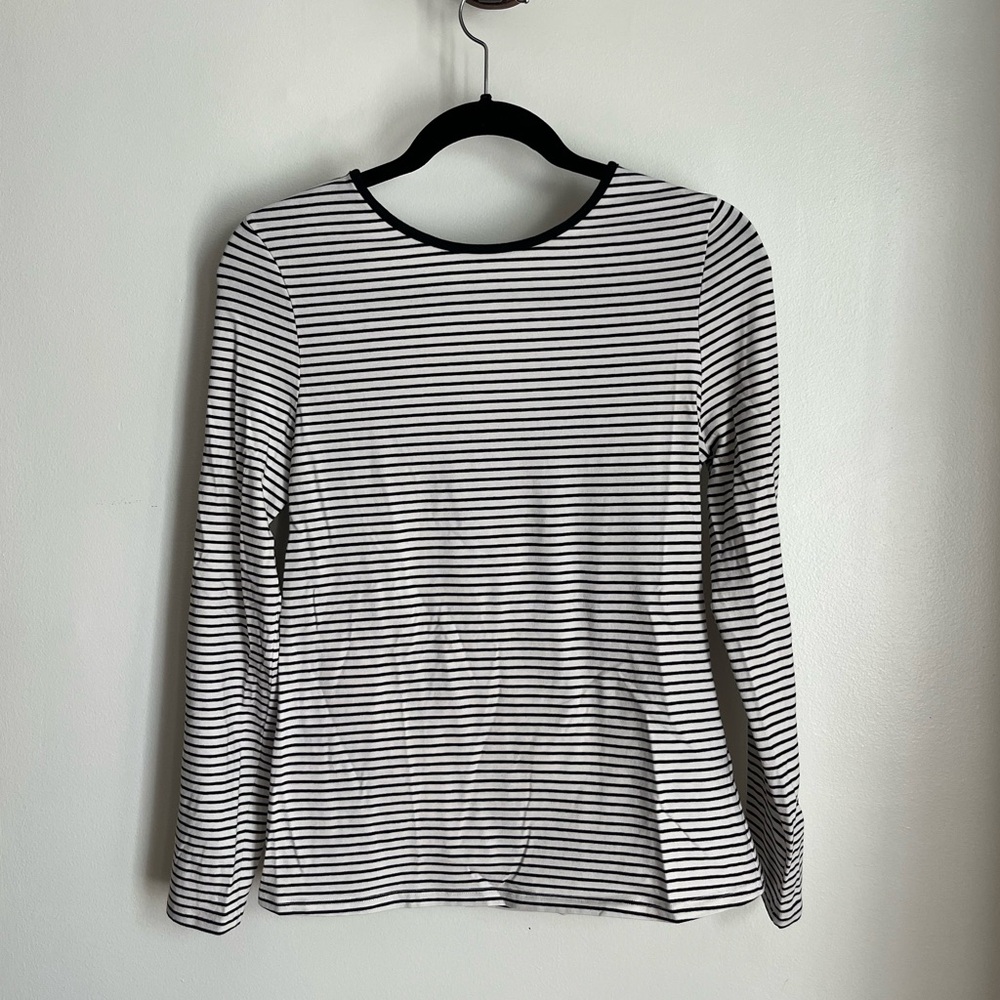 COS Scoop Back Long Sleeve Black and White Striped Cotton Tee Shirt EUC